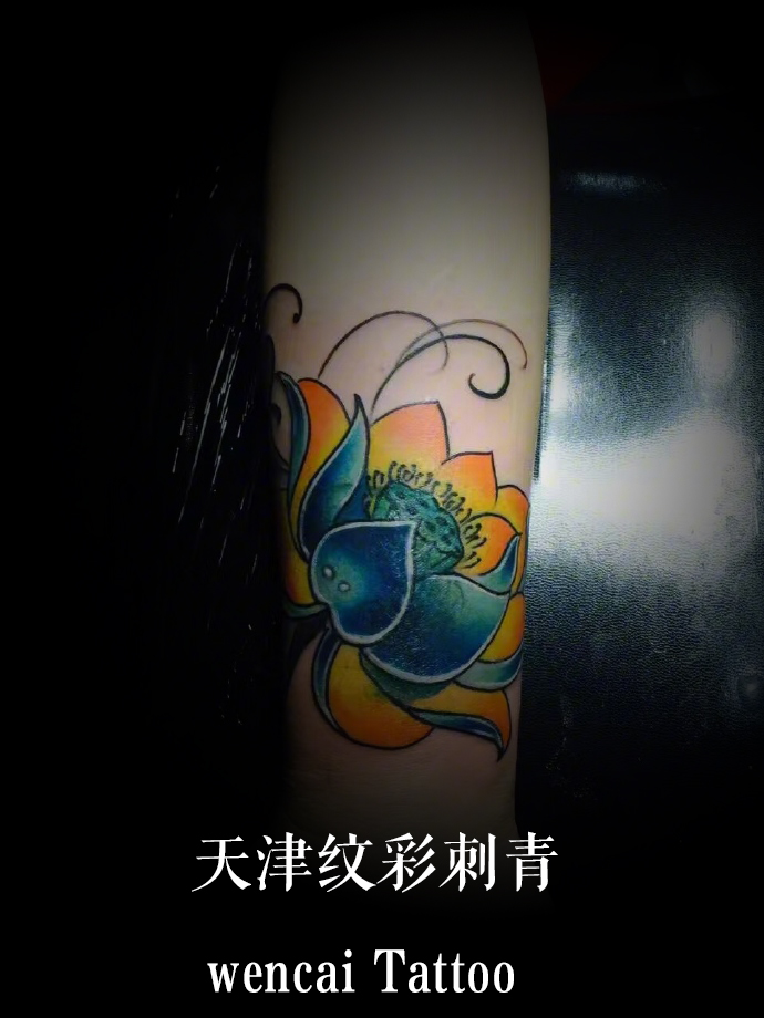 天津纹彩纹身店的传统莲花纹身作品