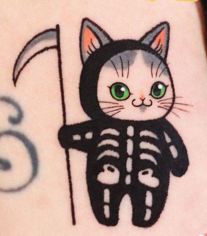 可爱的死神小猫咪纹身图案
